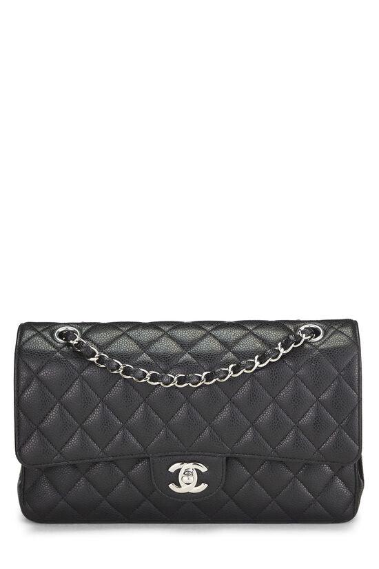 Chanel Black Quilted Caviar Medium Classic Double Flap Bag Silver Hardware