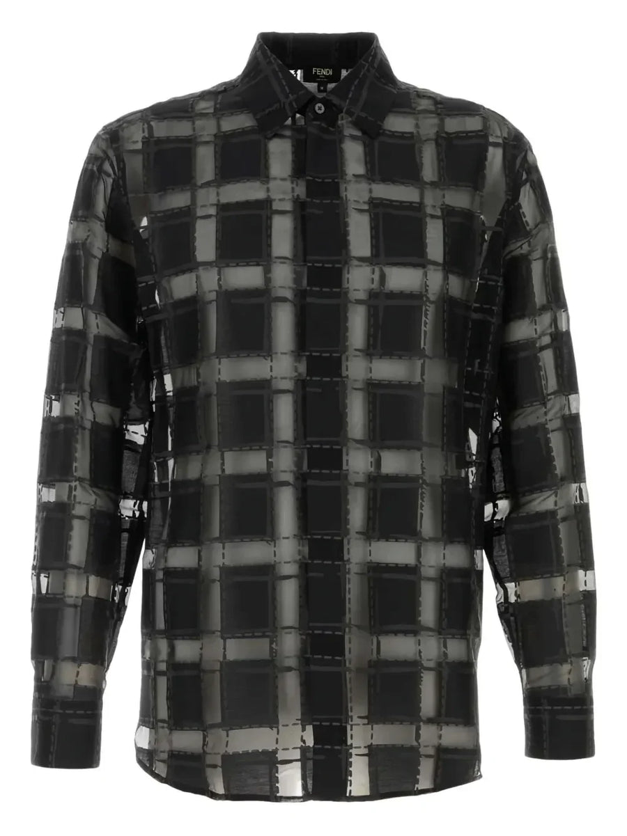 FENDI check-print organza shirt