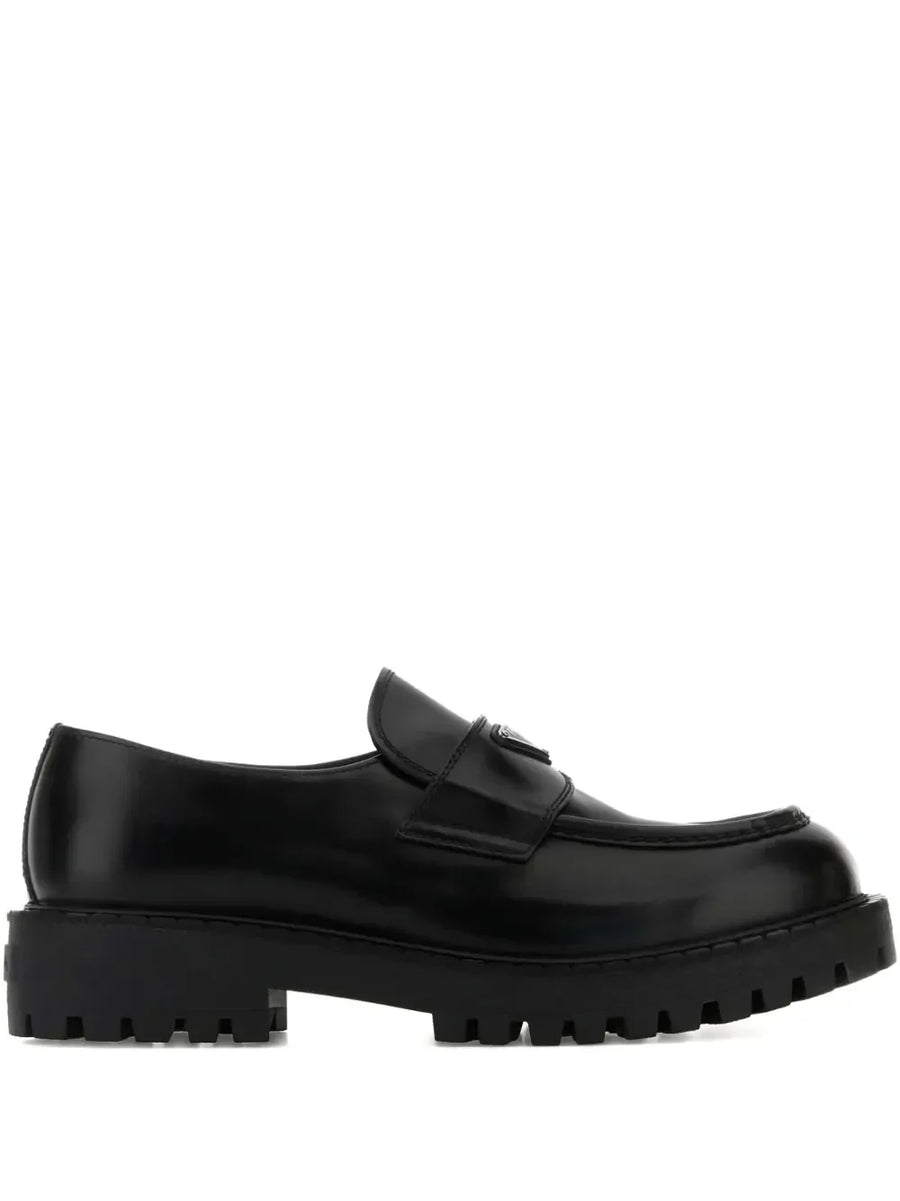 Prada Double Chocolate logo-plaque leather loafers