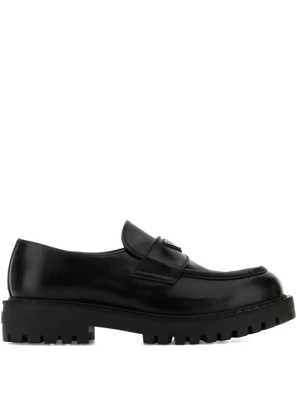 Prada Double Chocolate logo-plaque leather loafers
