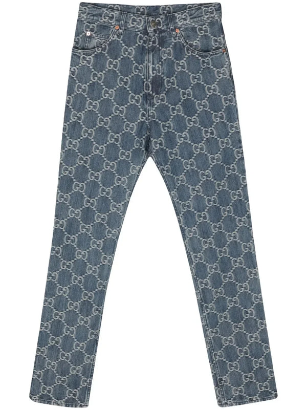 Gucci GG-jacquard mid-rise straight-leg jeans