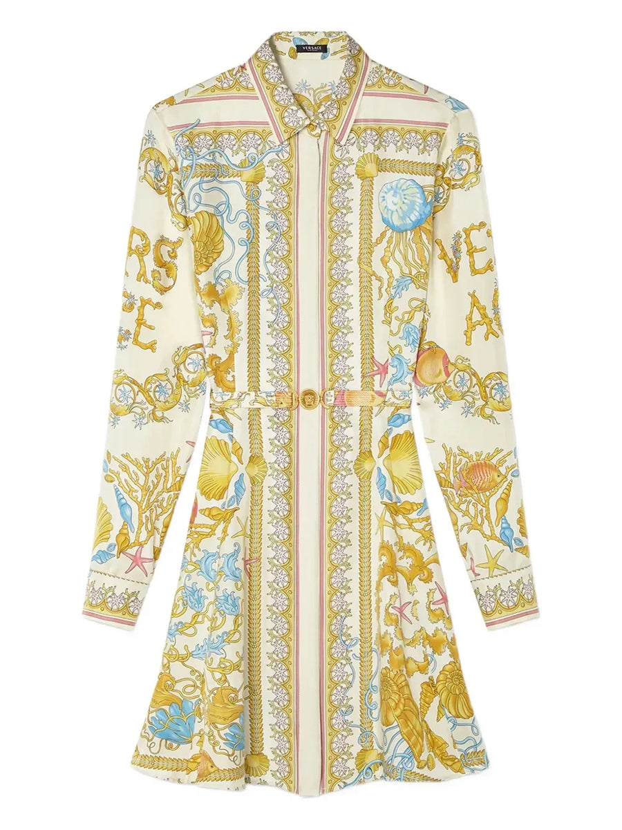 Versace Underwater Barocco silk midi shirt dress