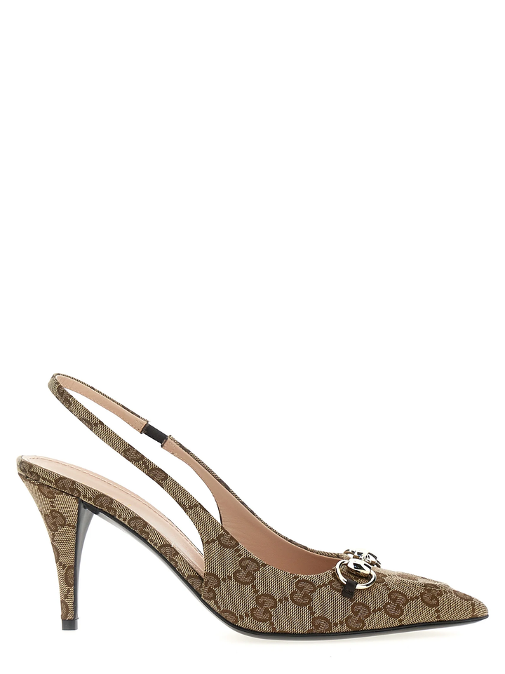 Gucci Horsebit GG beige slingback pumps
