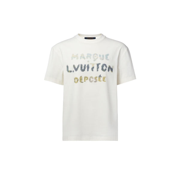 T-shirt con firma ricamata Louis Vuitton — Bianco latte