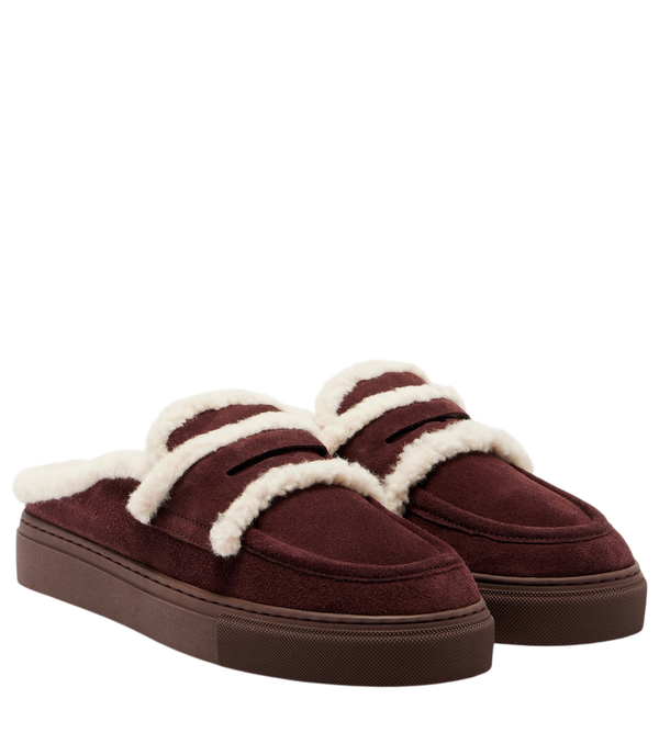 Inuikii Shearling-trimmed suede mules
