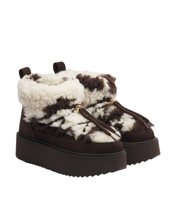 Inuikii Teddy-trimmed suede platform ankle boots