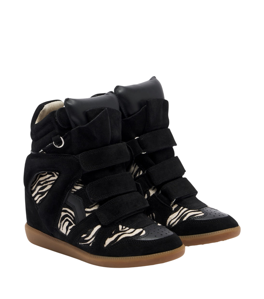 Isabel Marant Bekett calf hair and suede wedge sneakers