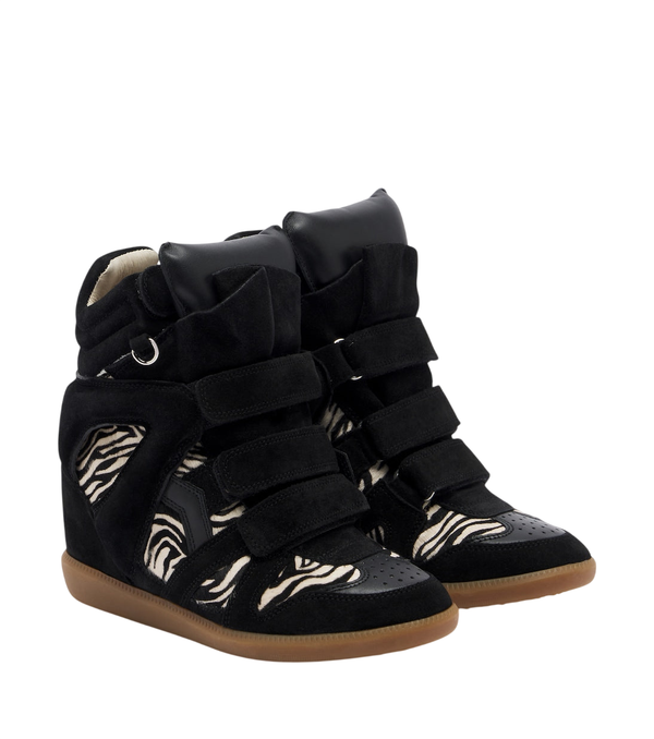 Isabel Marant Bekett calf hair and suede wedge sneakers