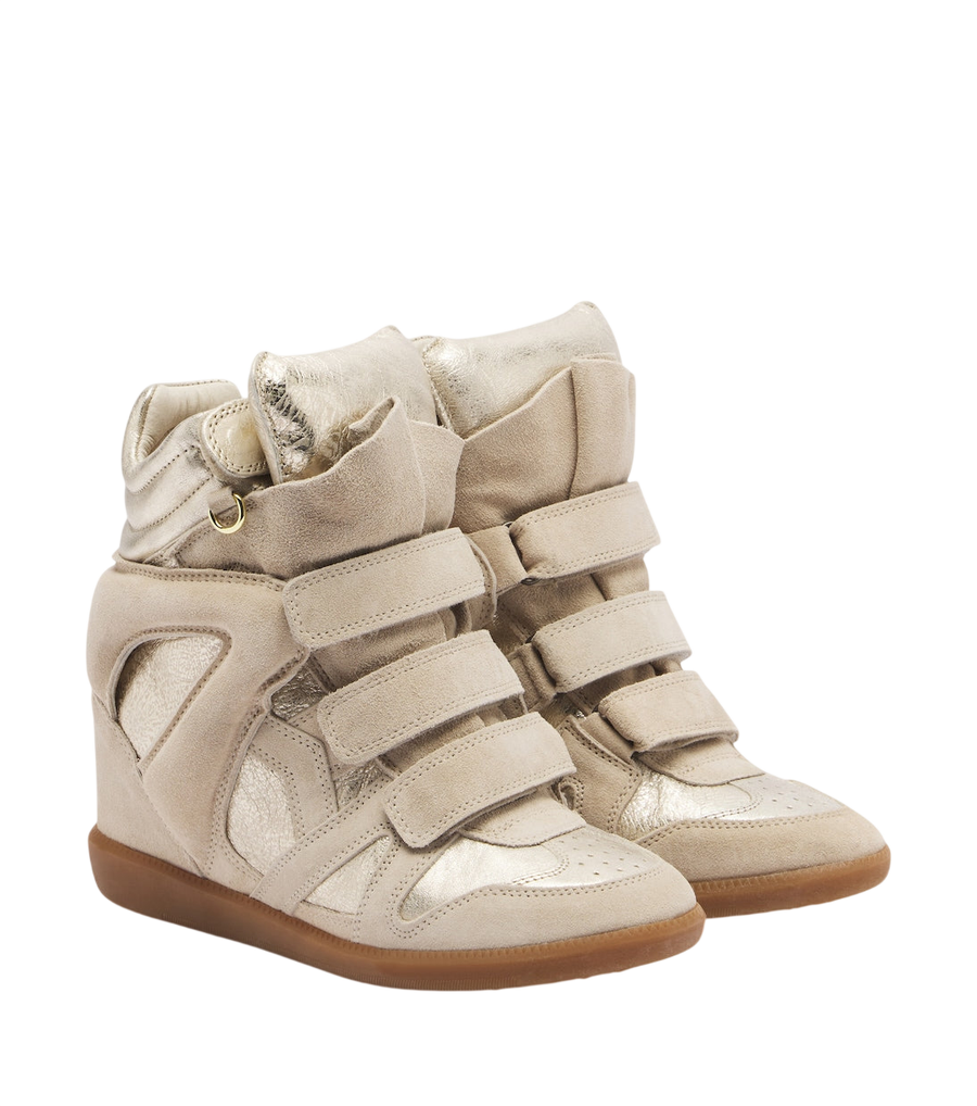 Isabel Marant Ténis plataforma Bekett em couro metálico e camurça