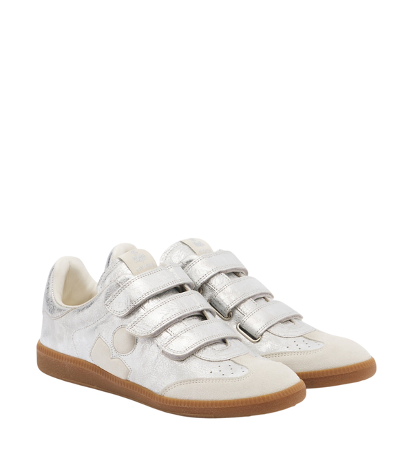 Isabel Marant Beth suede-trimmed metallic leather sneakers