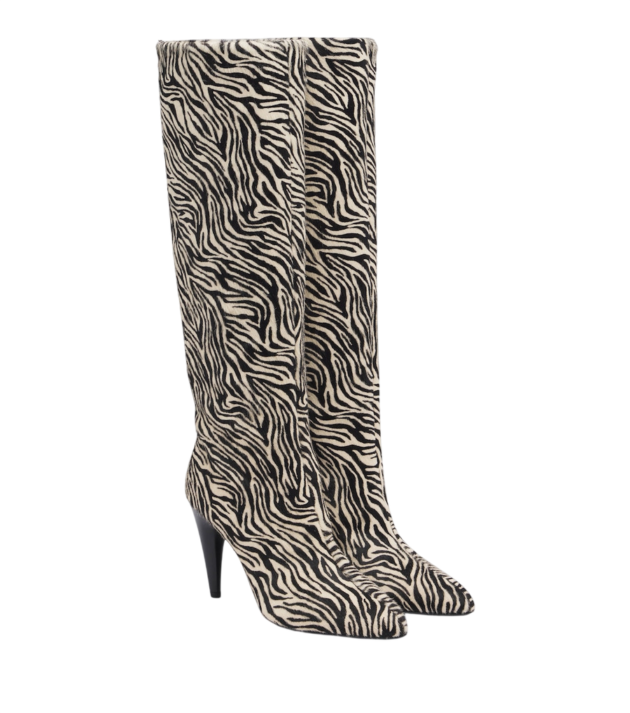 Isabel Marant Jany zebra-print calf hair knee-high boots