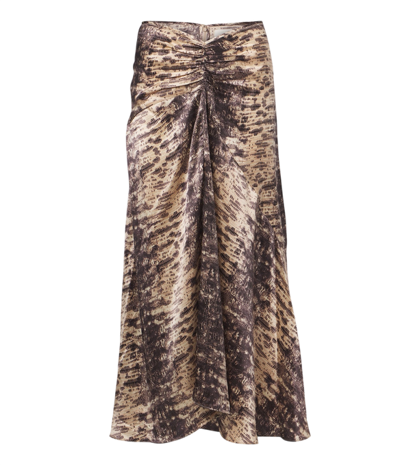 Isabel Marant Gonna midi in raso di seta con stampa serpente Laren