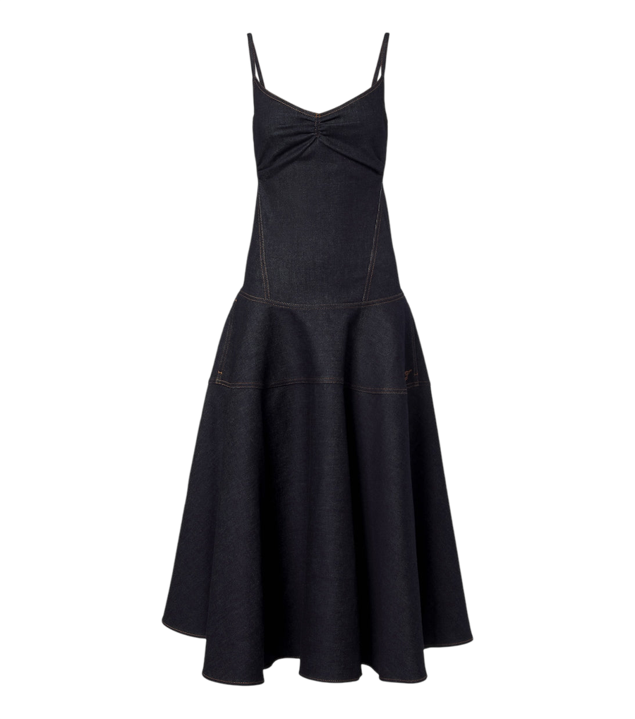 Jacquemus Pina de-Nîmes gathered denim midi dress