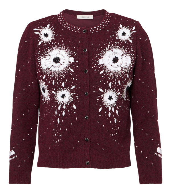 Jacques Wei Embellished floral wool-blend cardigan