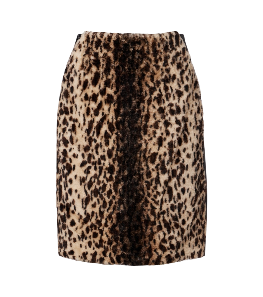 Minifalda de piel y borrego con estampado de leopardo de Jacques Wei