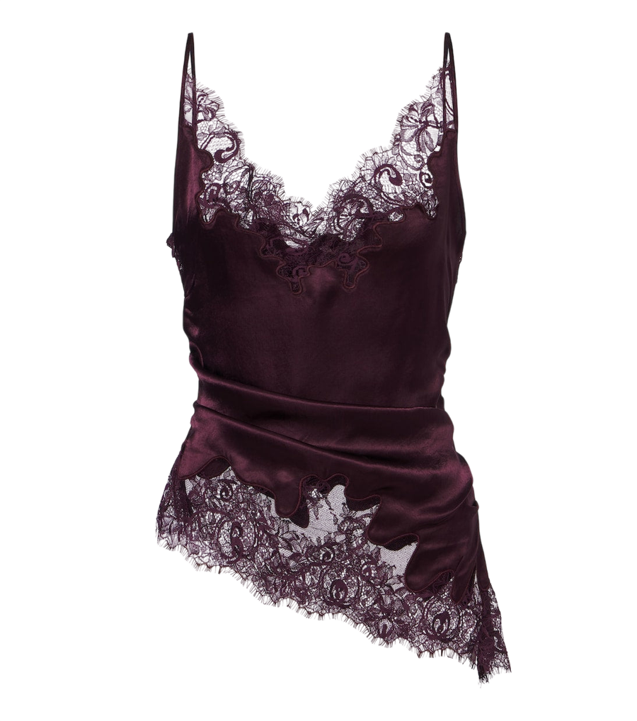 Jacques Wei Ruched lace-trimmed satin camisole