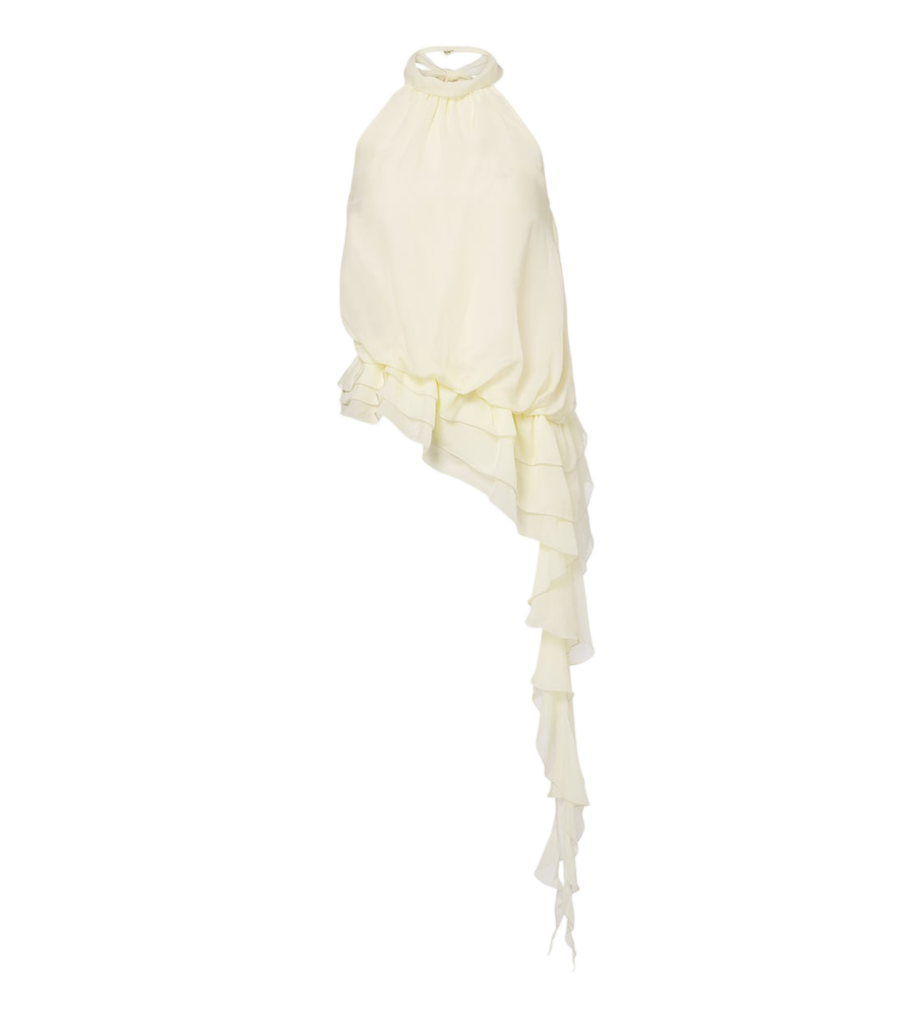 Top de cuello halter con volantes en gasa de Jacques Wei