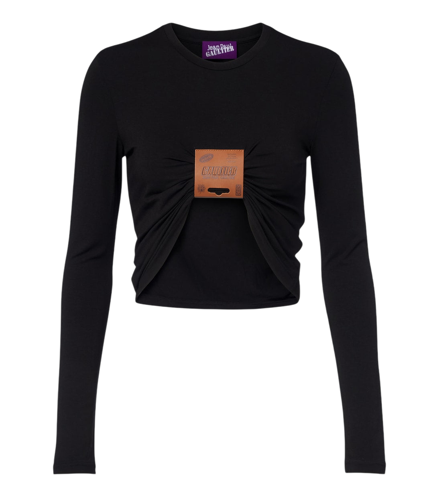 Jean Paul Gaultier Leather-trimmed cropped jersey T-shirt