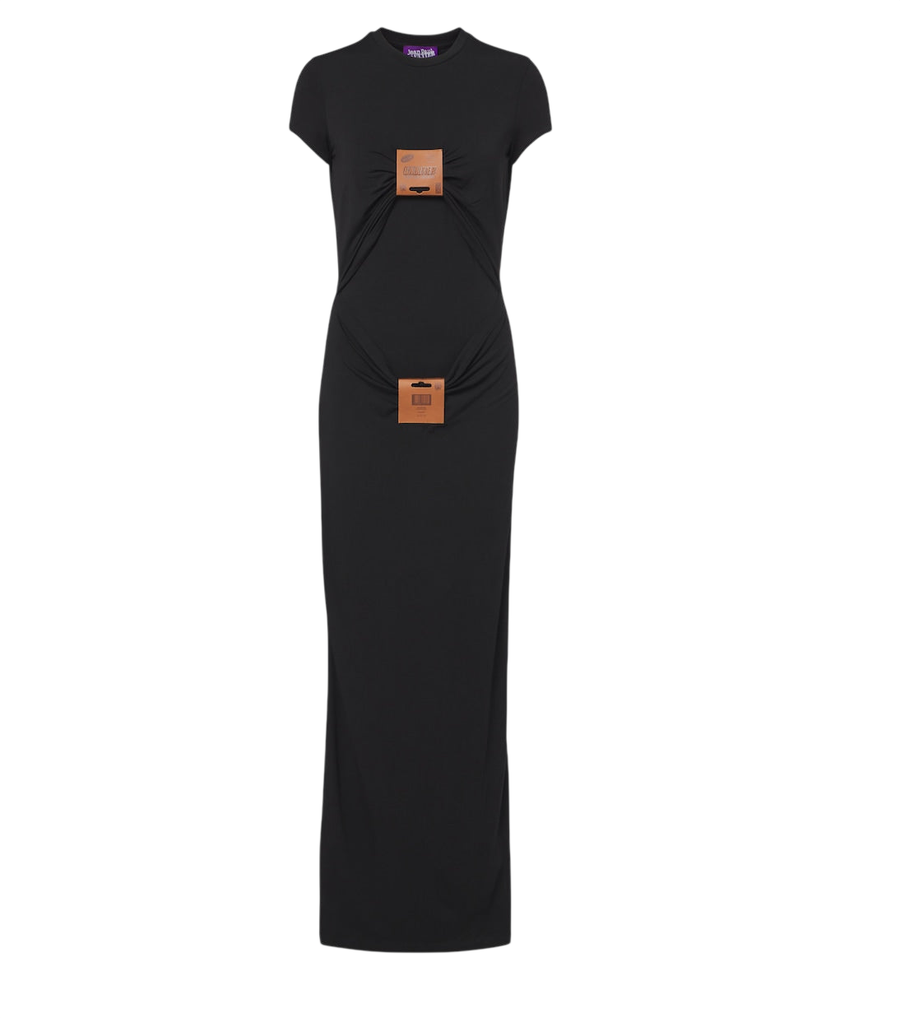 Robe longue en jersey bordée de cuir Jean Paul Gaultier