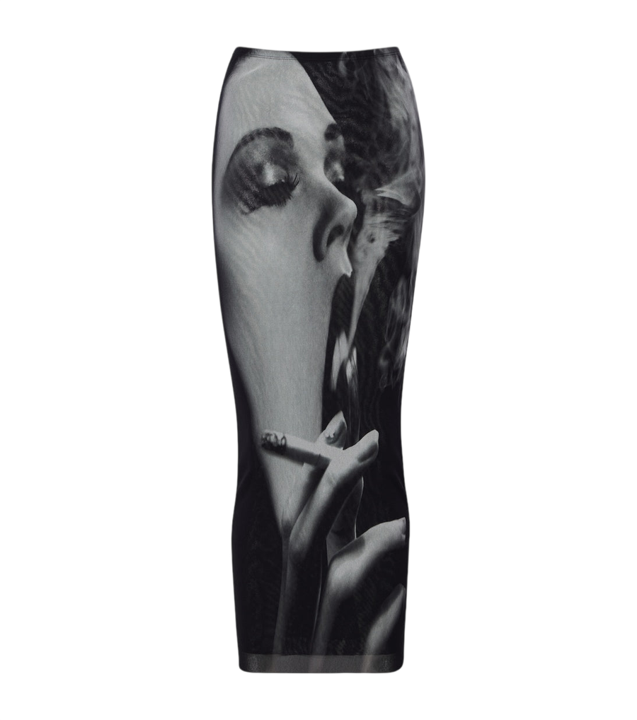 Jean Paul Gaultier Printed mesh midi skirt