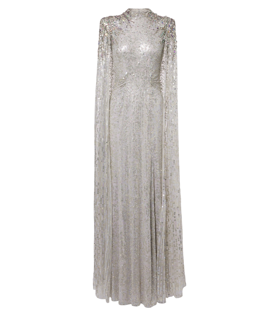 Jenny Packham Vestido comprido Dakota com capa e aplicações