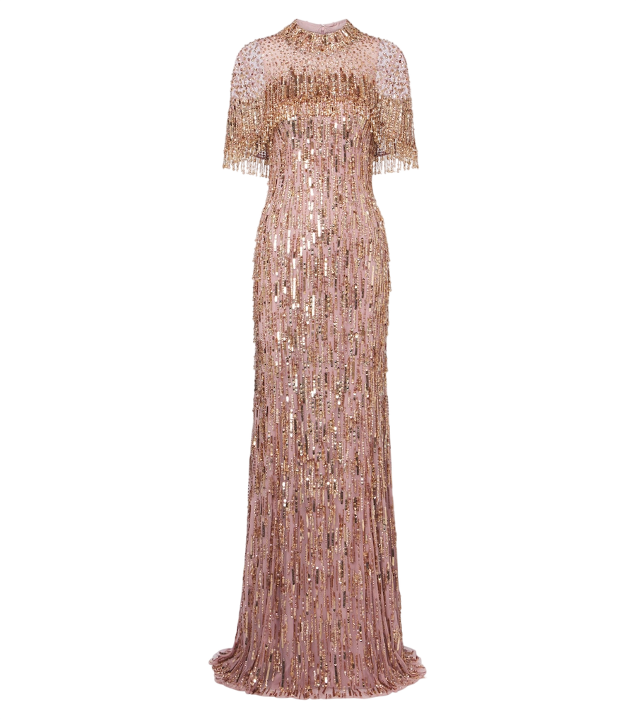 Jenny Packham Abito lungo con mantella e decorazioni Leia
