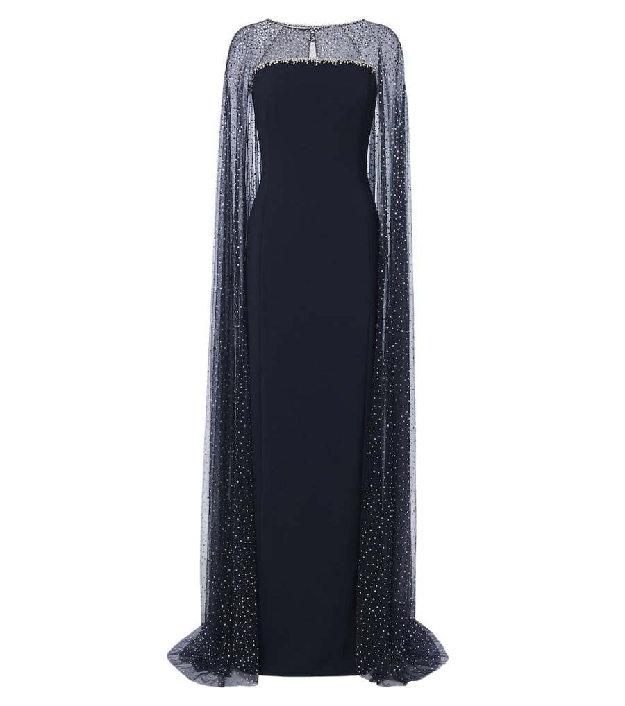 Jenny Packham Moxie caped embellished gown