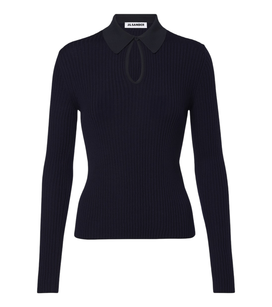 Jil Sander Cutout ribbed-knit wool polo sweater