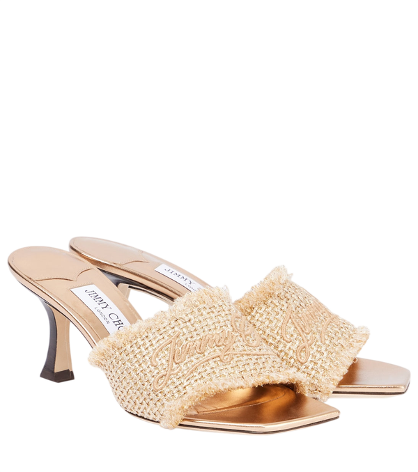 Jimmy Choo Alexia 70 logo woven lamé mules