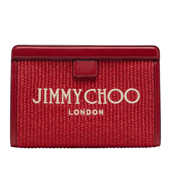 Jimmy Choo Avenue Piccola pochette in rafia con finiture in pelle