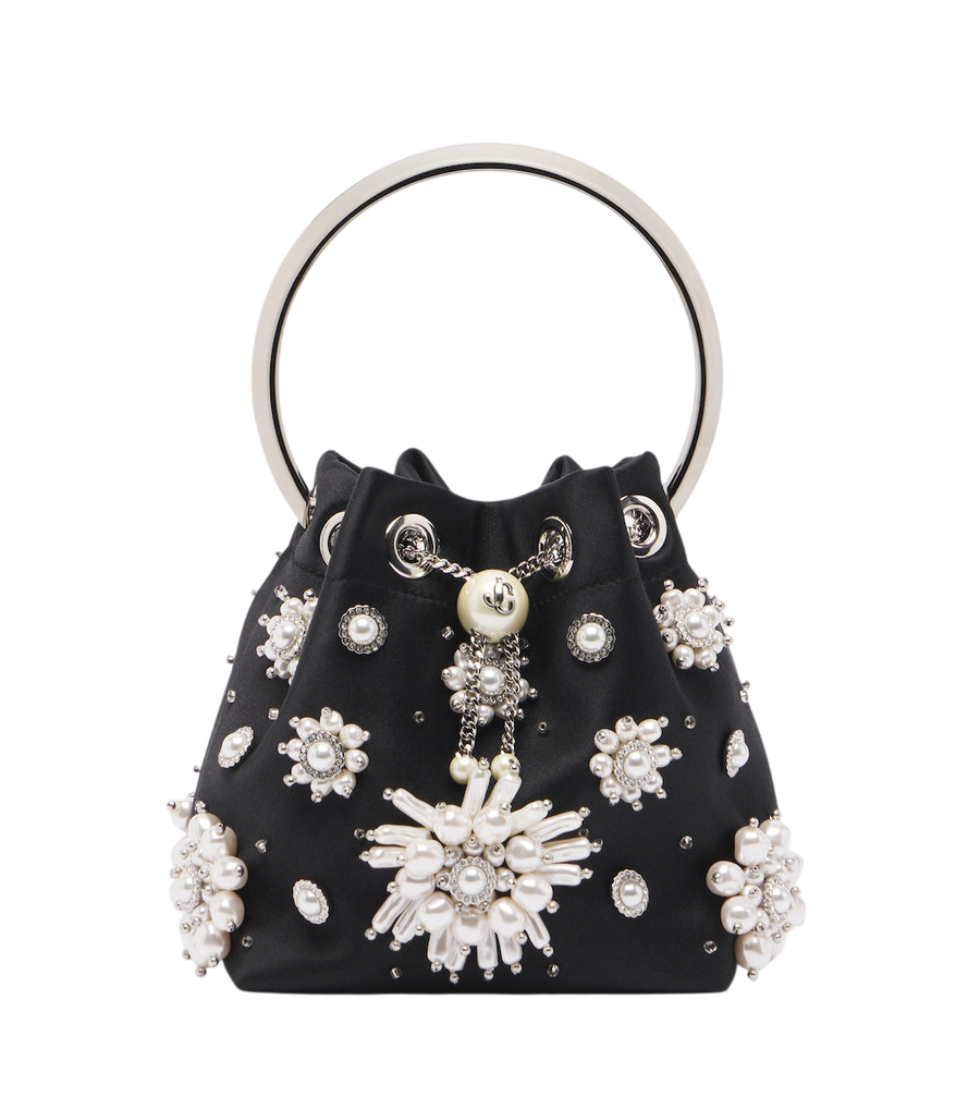 Jimmy Choo Bon Bon embellished satin bucket bag