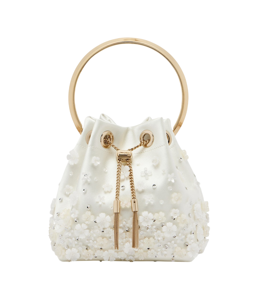 Bolso saco de satén con adornos Bon Bon de Jimmy Choo