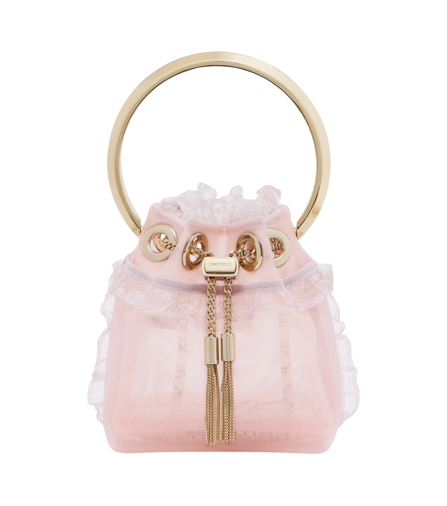 Bolso tipo bombonera micro Jimmy Choo Bon Bon con ribete de encaje