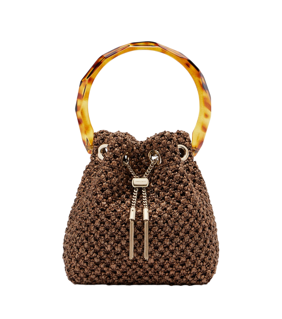 Bolso saco Jimmy Choo Bon Bon con efecto rafia