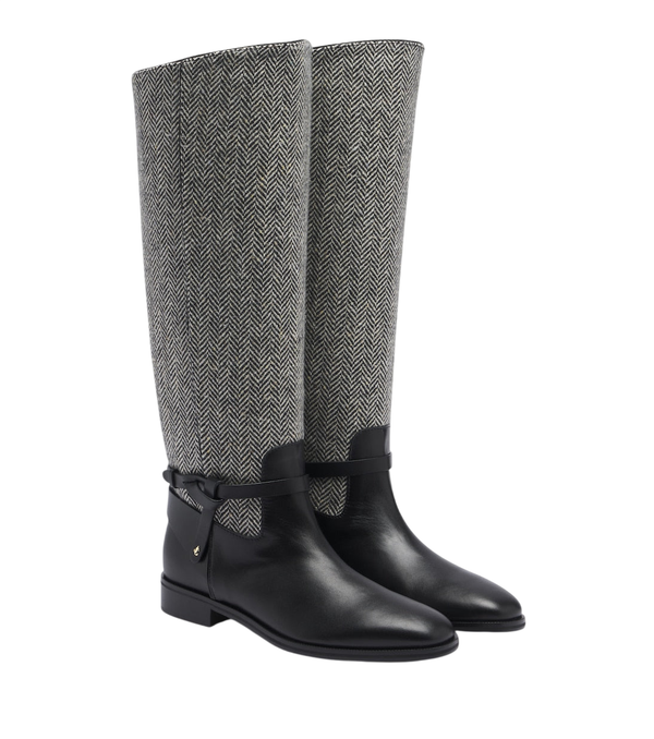 Jimmy Choo Lawton herringbone and leather knee-high boots