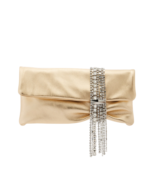 Bolso de mano tipo sobre Jimmy Choo Zandra de piel metalizada con adornos