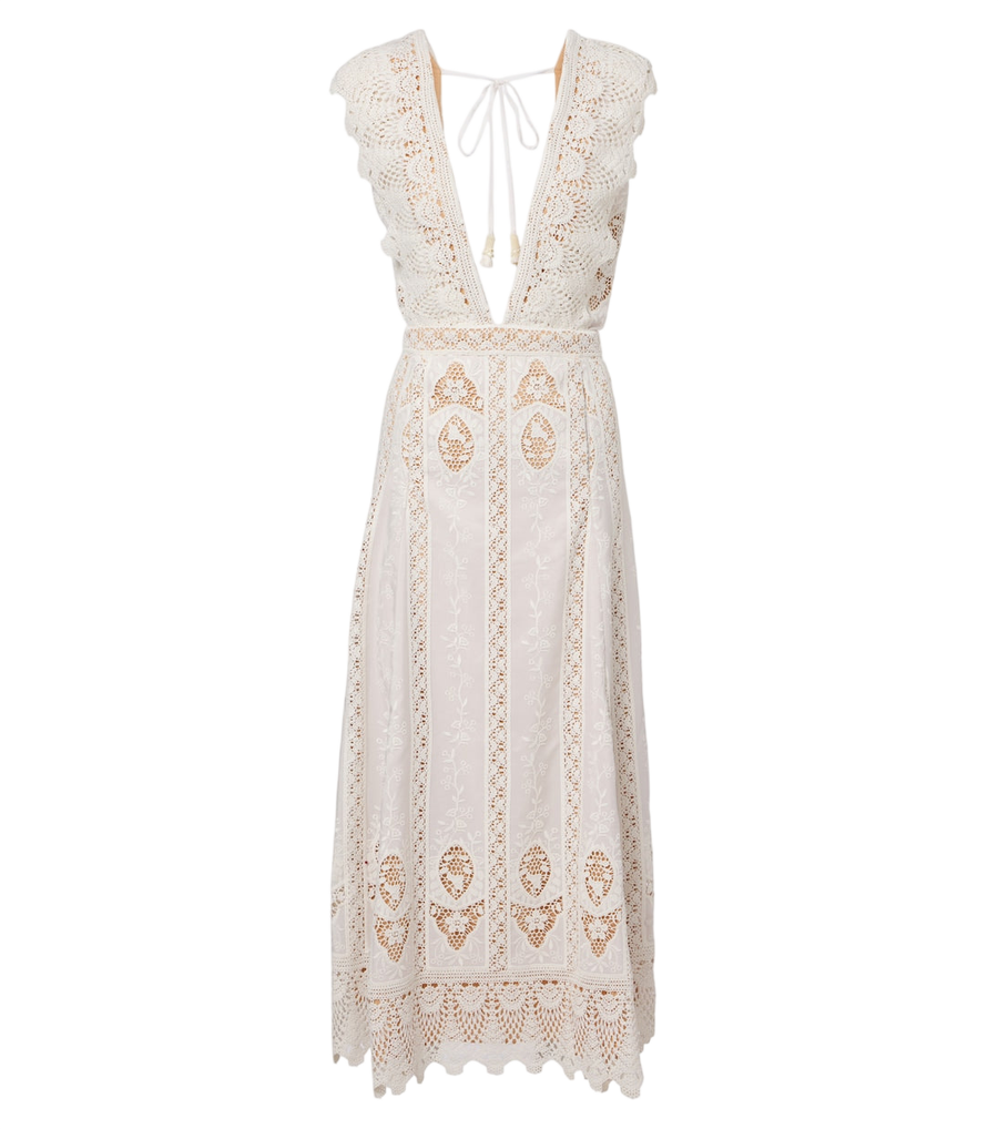 Vestido midi de crochet bordado de Johanna Ortiz