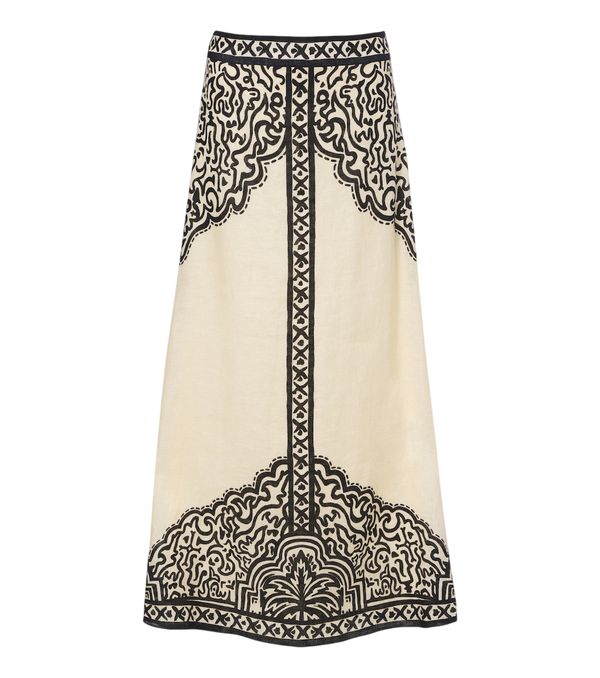 Johanna Ortiz Loose Horizon printed linen maxi skirt