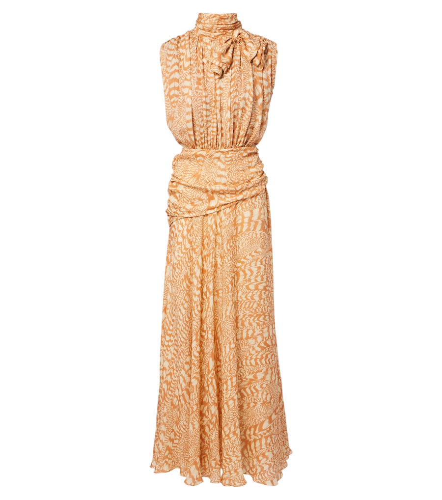 Johanna Ortiz Printed draped silk cocktail dress