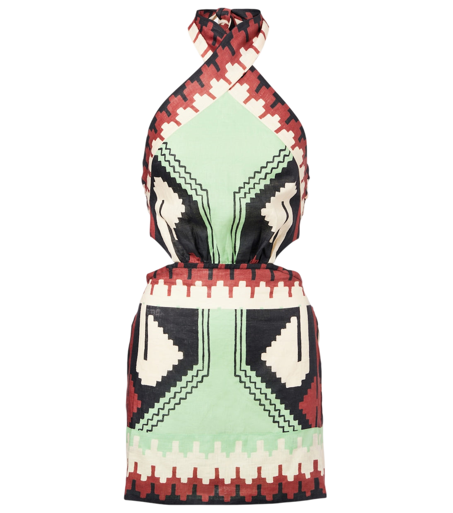 Mini-robe dos nu en lin imprimé Johanna Ortiz