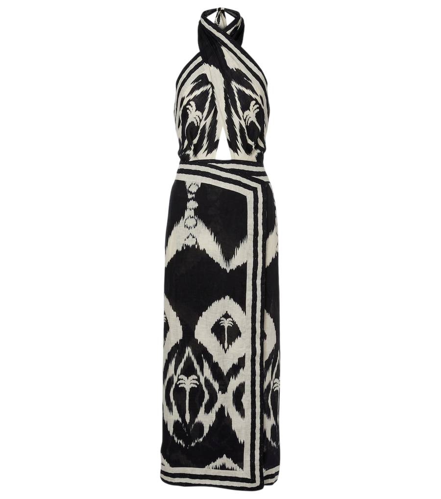 Johanna Ortiz Printed open-back linen midi dress