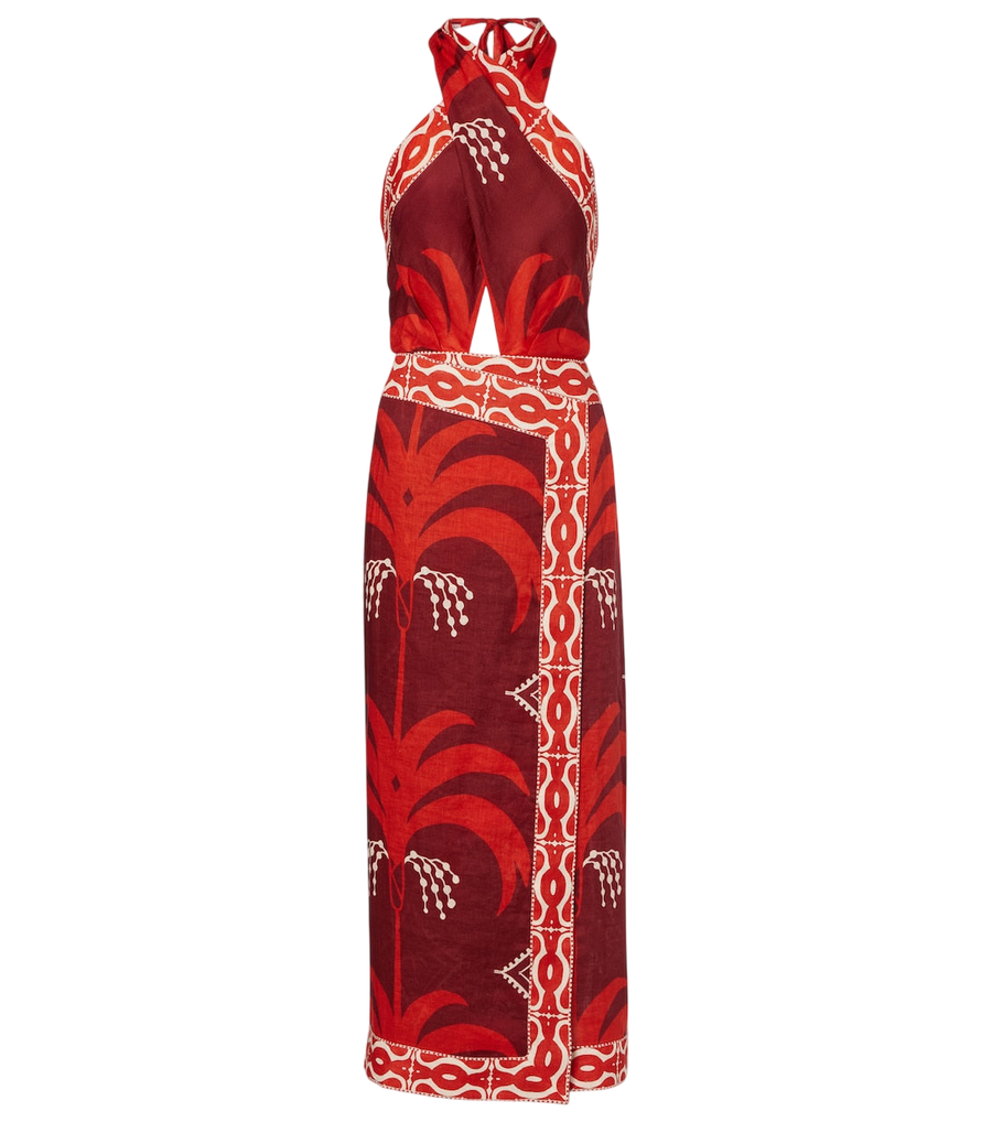 Johanna Ortiz Printed open-back linen midi dress