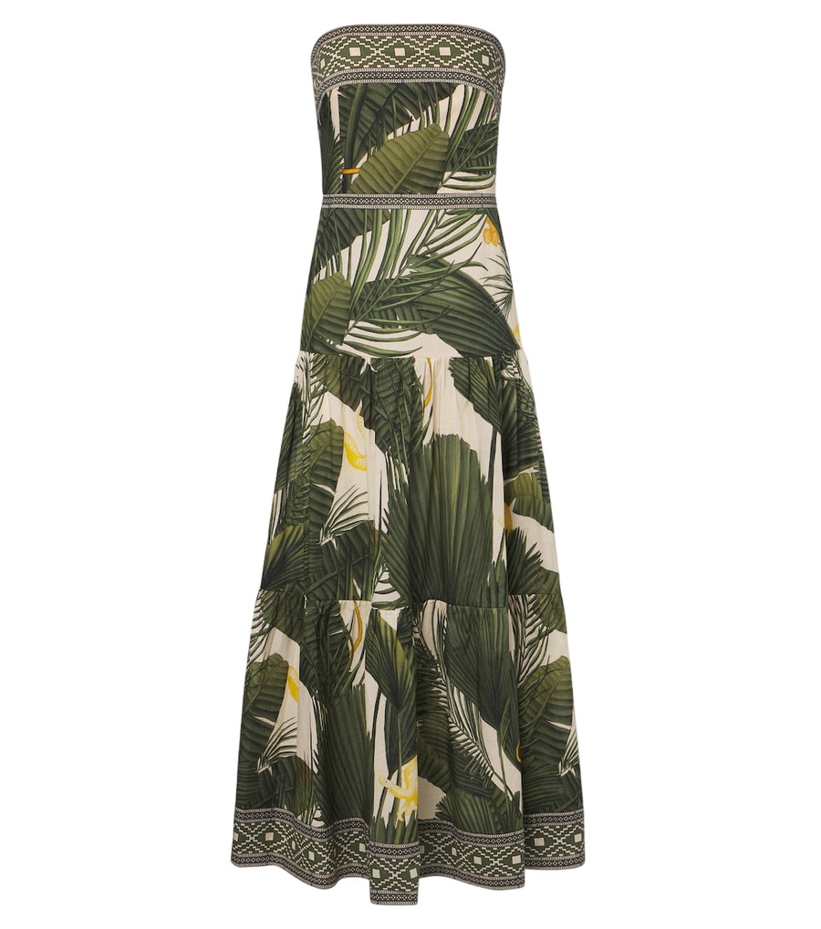 Johanna Ortiz Printed strapless cotton poplin maxi dress