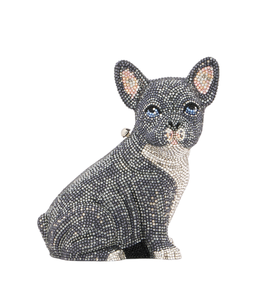 Bolso de mano tipo clutch Judith Leiber Couture modelo French Bulldog Louie con pedrería