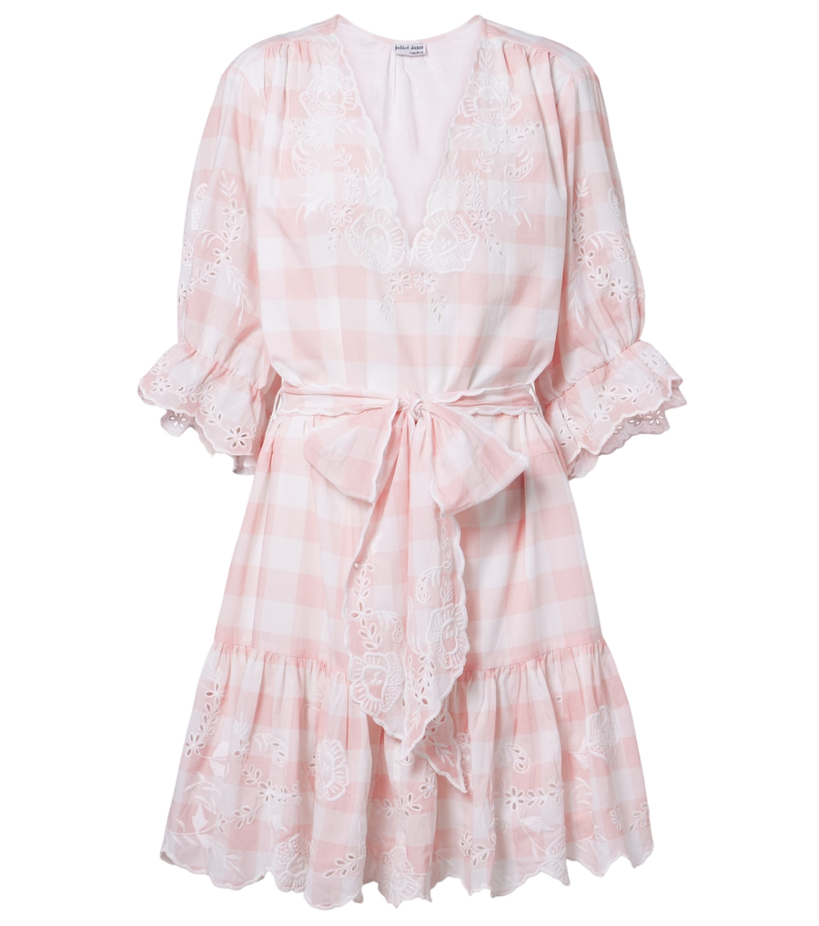 Juliet Dunn Broderie anglaise checked cotton poplin minidress