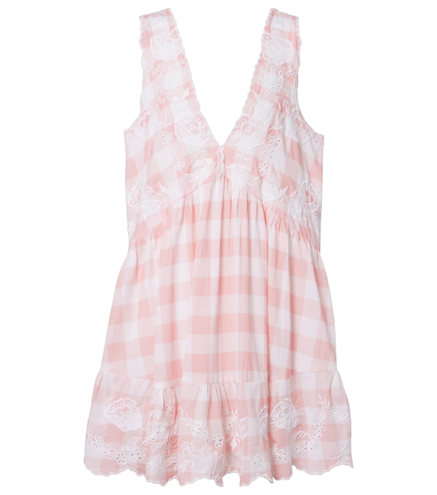 Juliet Dunn Broderie anglaise checked cotton poplin minidress