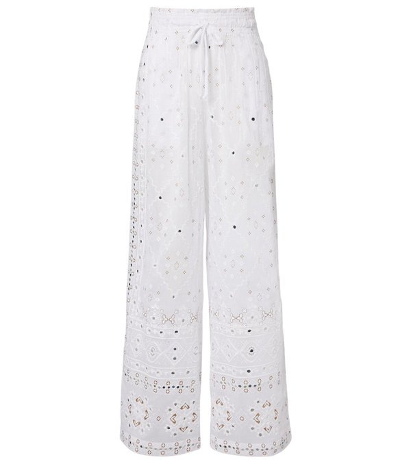 Juliet Dunn Pantaloni a gamba larga in cotone decorati