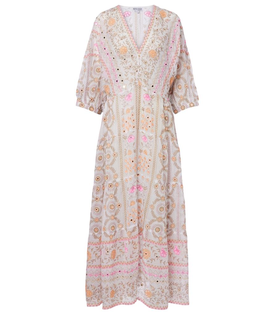 Juliet Dunn Embellished floral cotton maxi dress