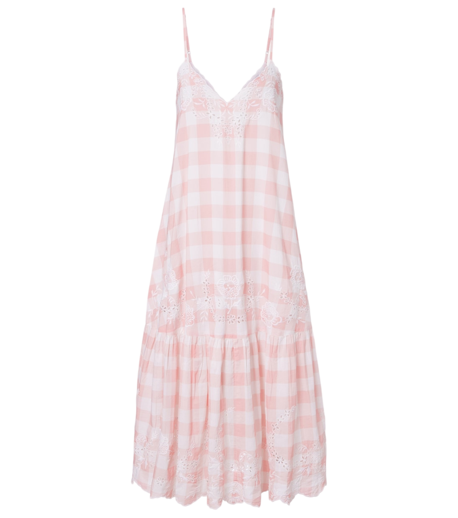 Juliet Dunn Embroidered checked cotton midi dress