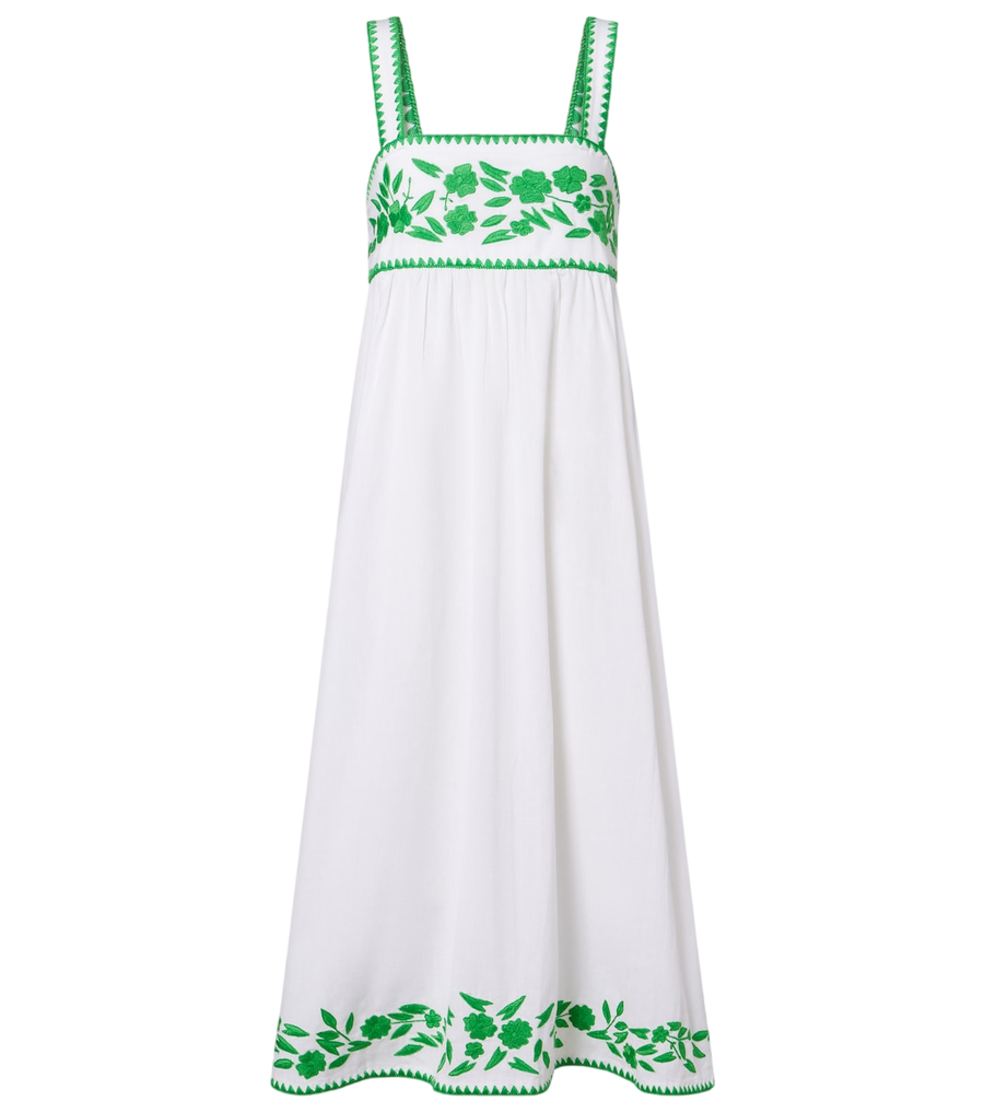 Juliet Dunn Embroidered cotton and linen midi dress